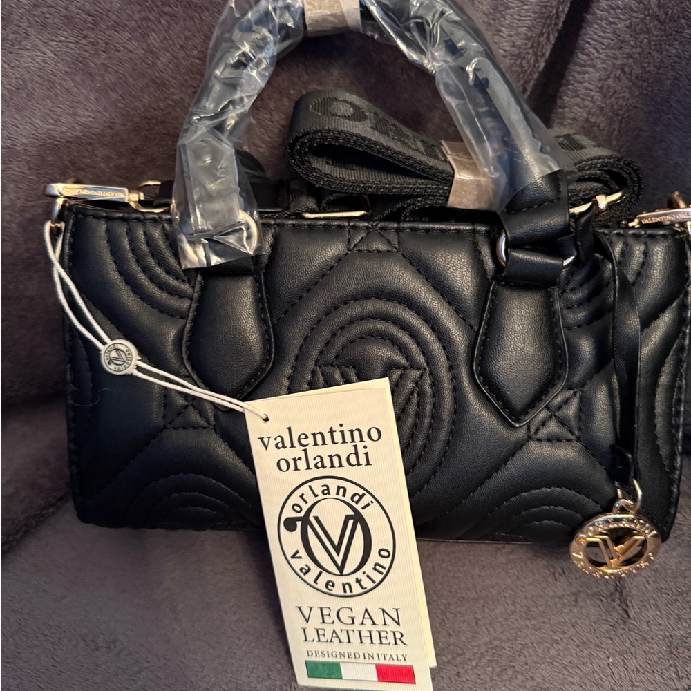 Valentino Orlandi Black Quilted Vegan Leather Mini Satchel